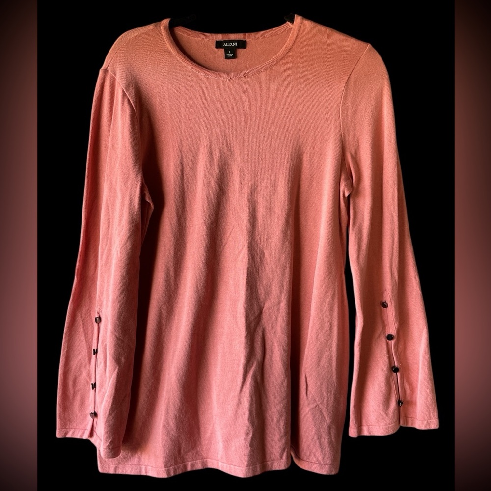 Alfani Dusty Blush Button Wrist Detail Pullover Sweater Women’s Small (NWT)